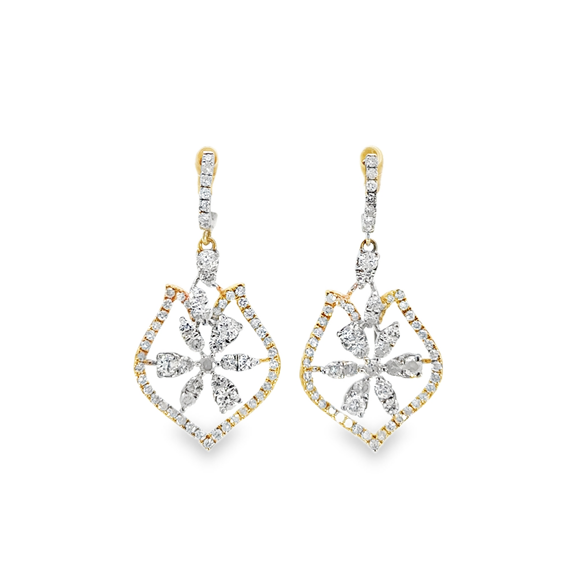 18k Yellow and White Gold Full Cut Diamond Earrings