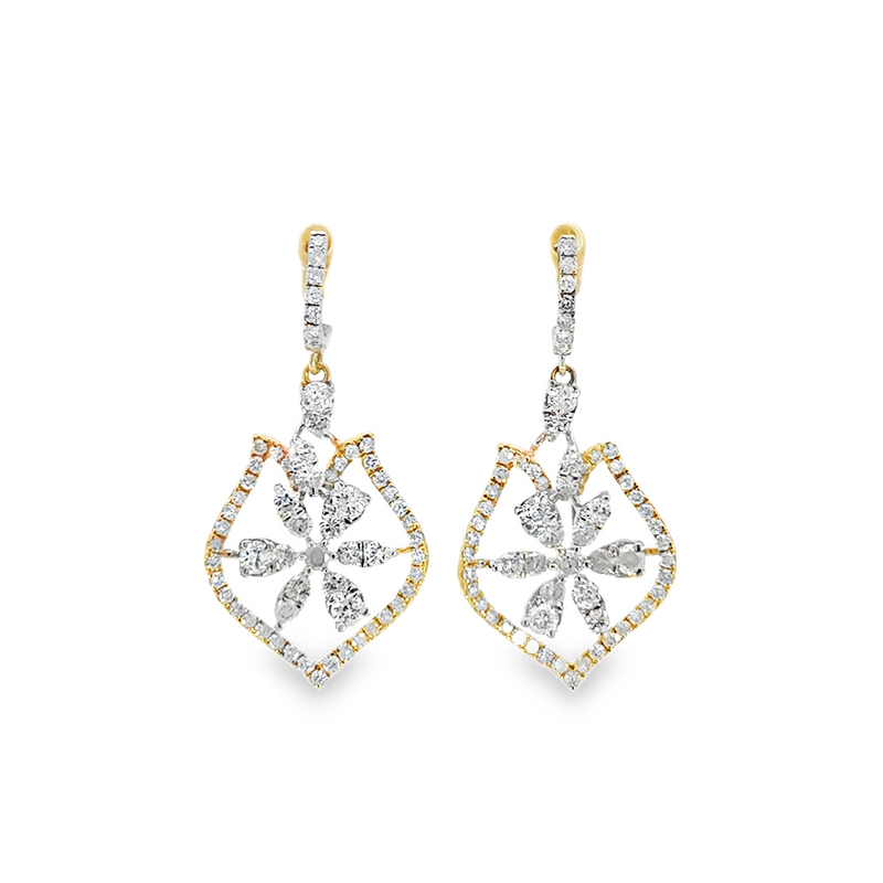 18k Yellow and White Gold Full Cut Diamond Earrings