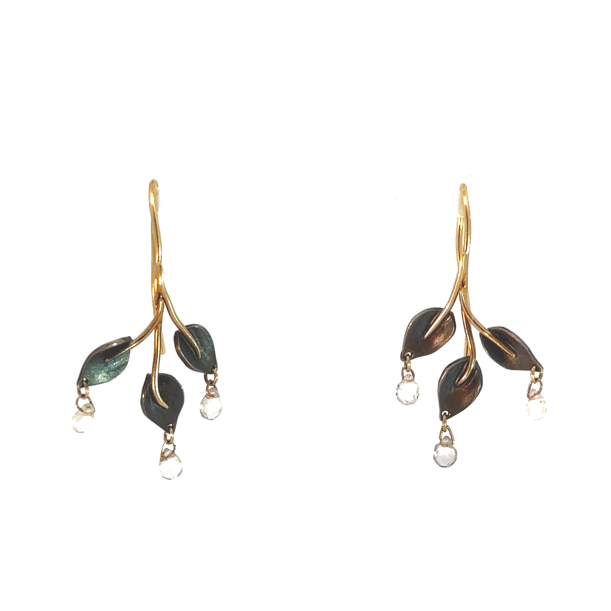 Oxidized Silver and 18k Royal Leaf Sapphire Earrings