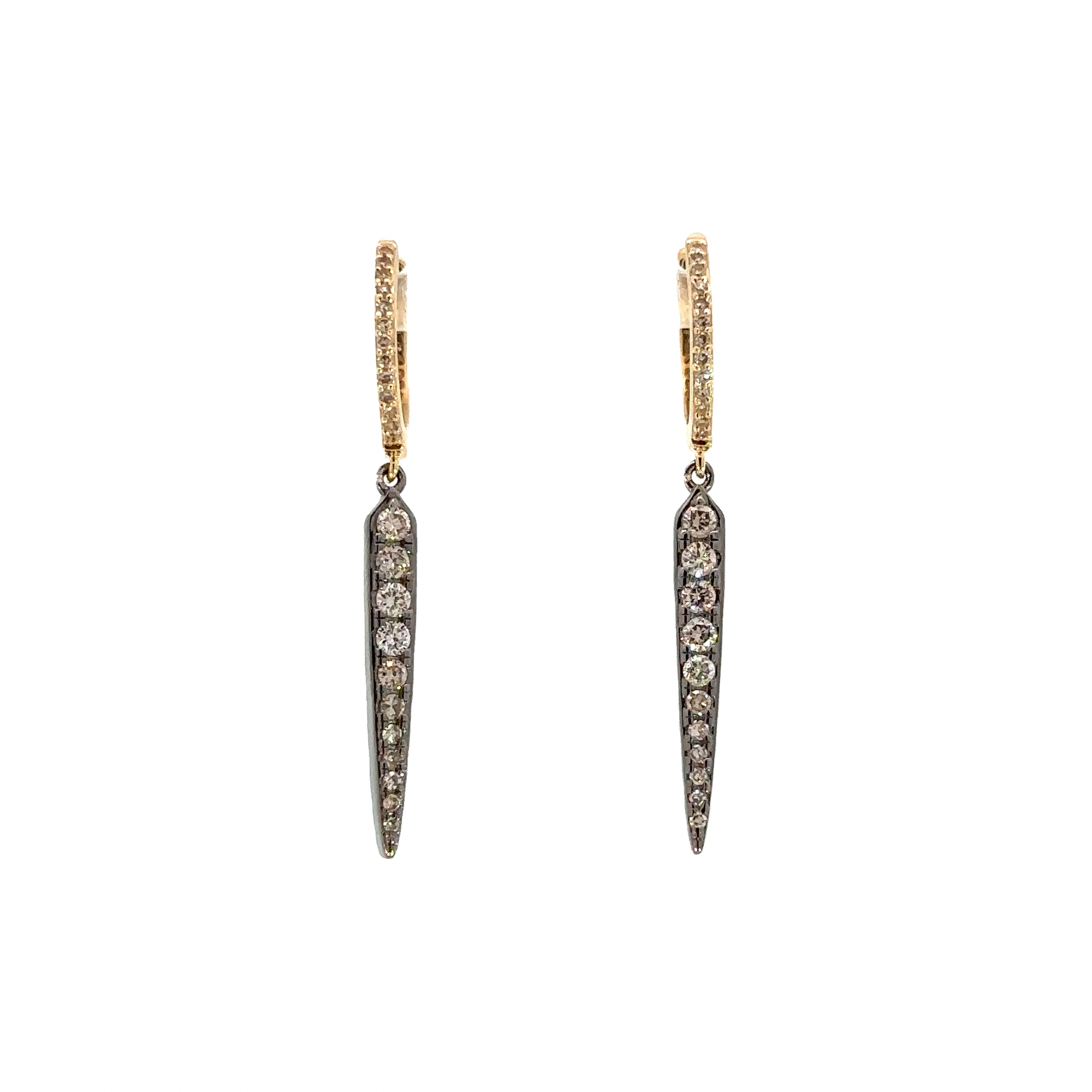 Oxidized Silver and Gold Diamond Dagger Earrings