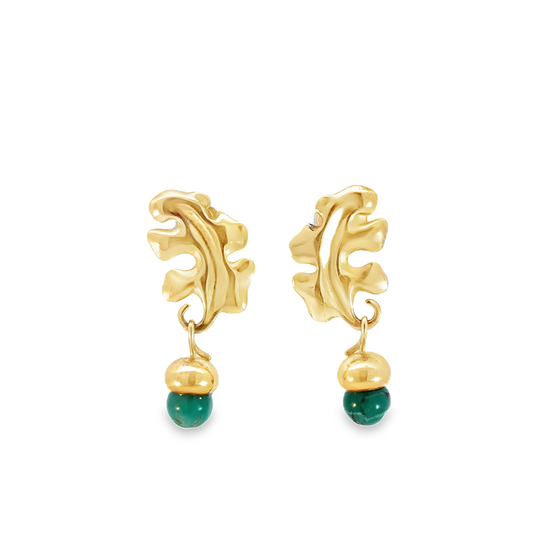 Royal Gold Malachite Leaf and Acorn Earrings