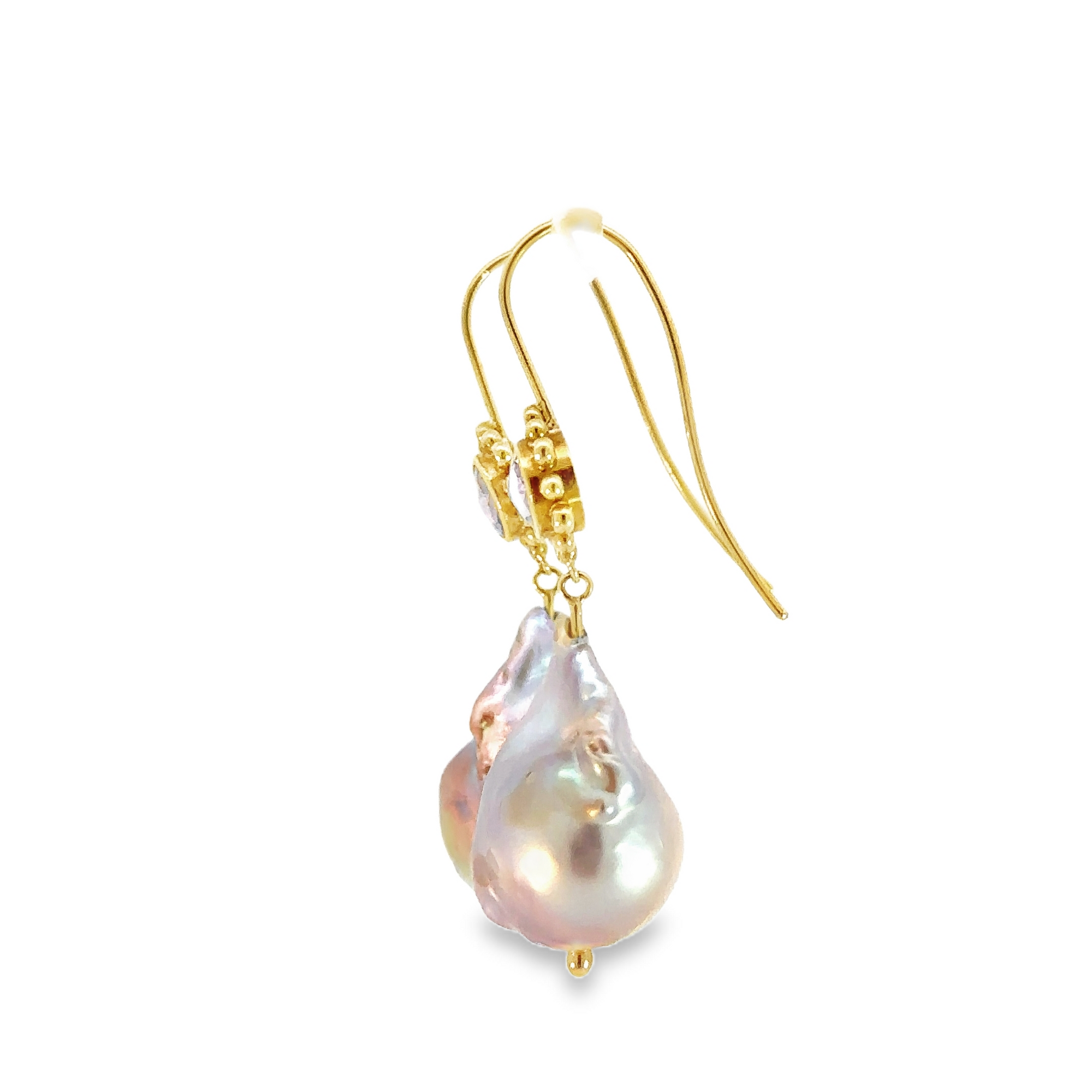 Pink Tourmaline, Pearl and Diamond Drop Earrings