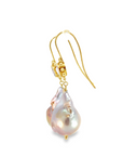 Pink Tourmaline, Pearl and Diamond Drop Earrings