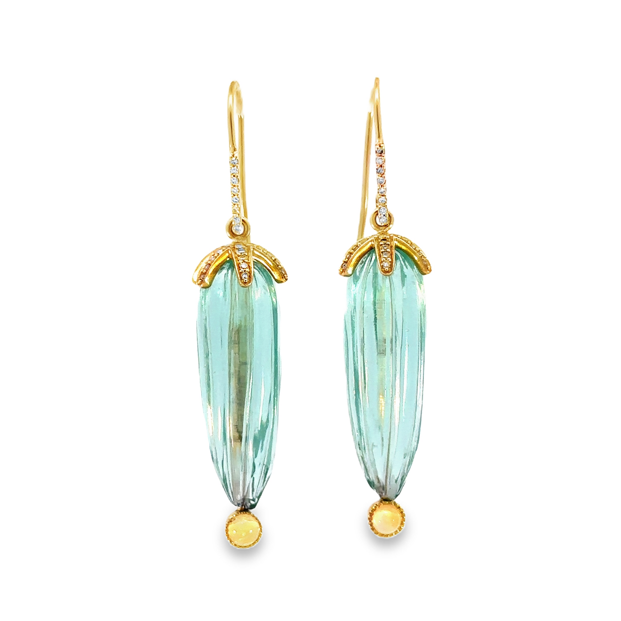 Carved Quartz Earring with Diamonds and Opal