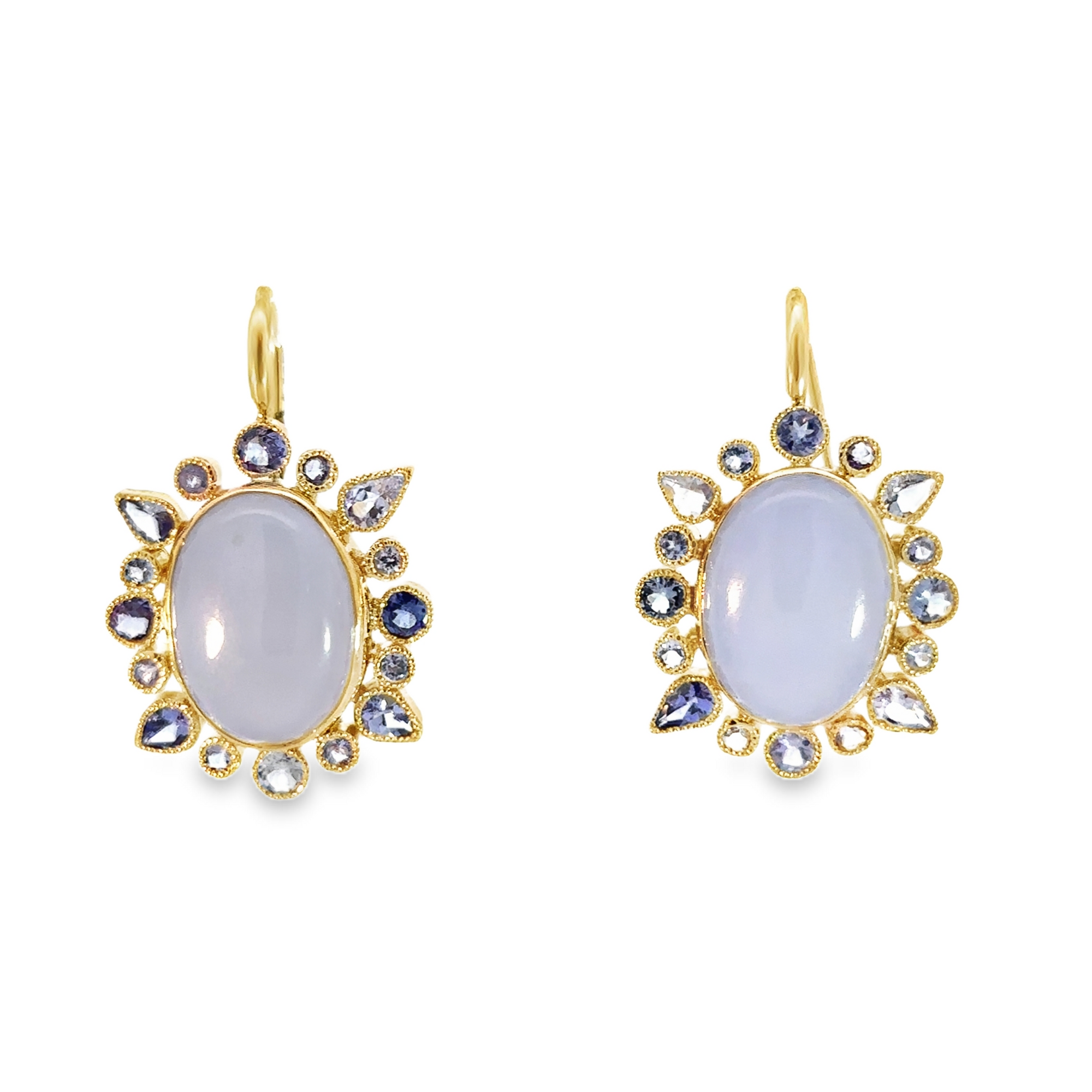 Chalcedony and Tanzanite Halo Earrings