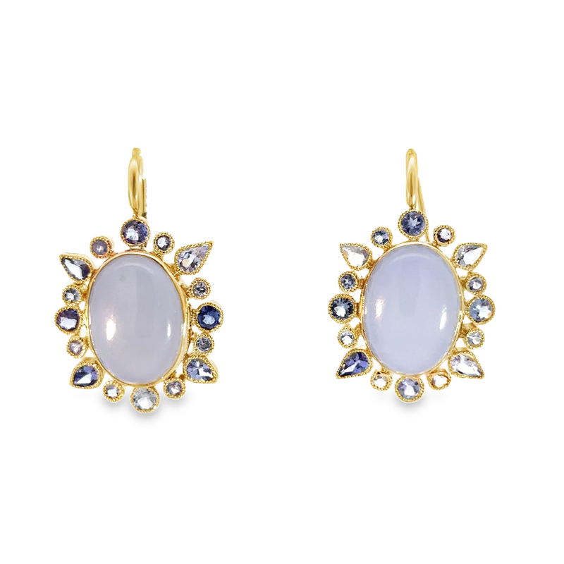 Chalcedony and Tanzanite Halo Earrings