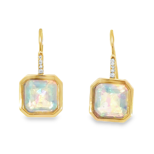 Princess cut Opal and Diamond Earrings