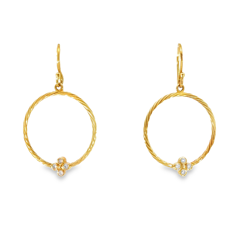 Round Open Twist Circle Drop Earrings with Diamonds