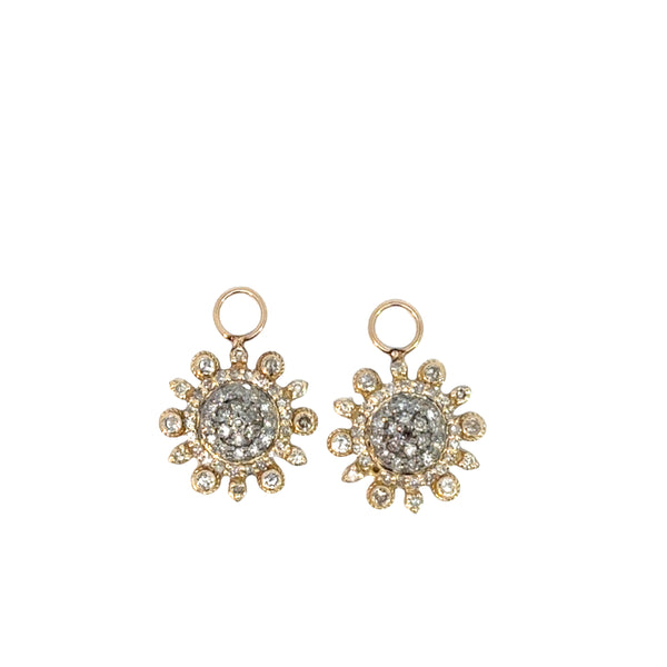 Oxidized Silver, Gold and Diamond Flower Starburst Charms