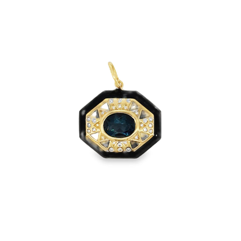 Black Enamel and London Blue Topaz Pendant