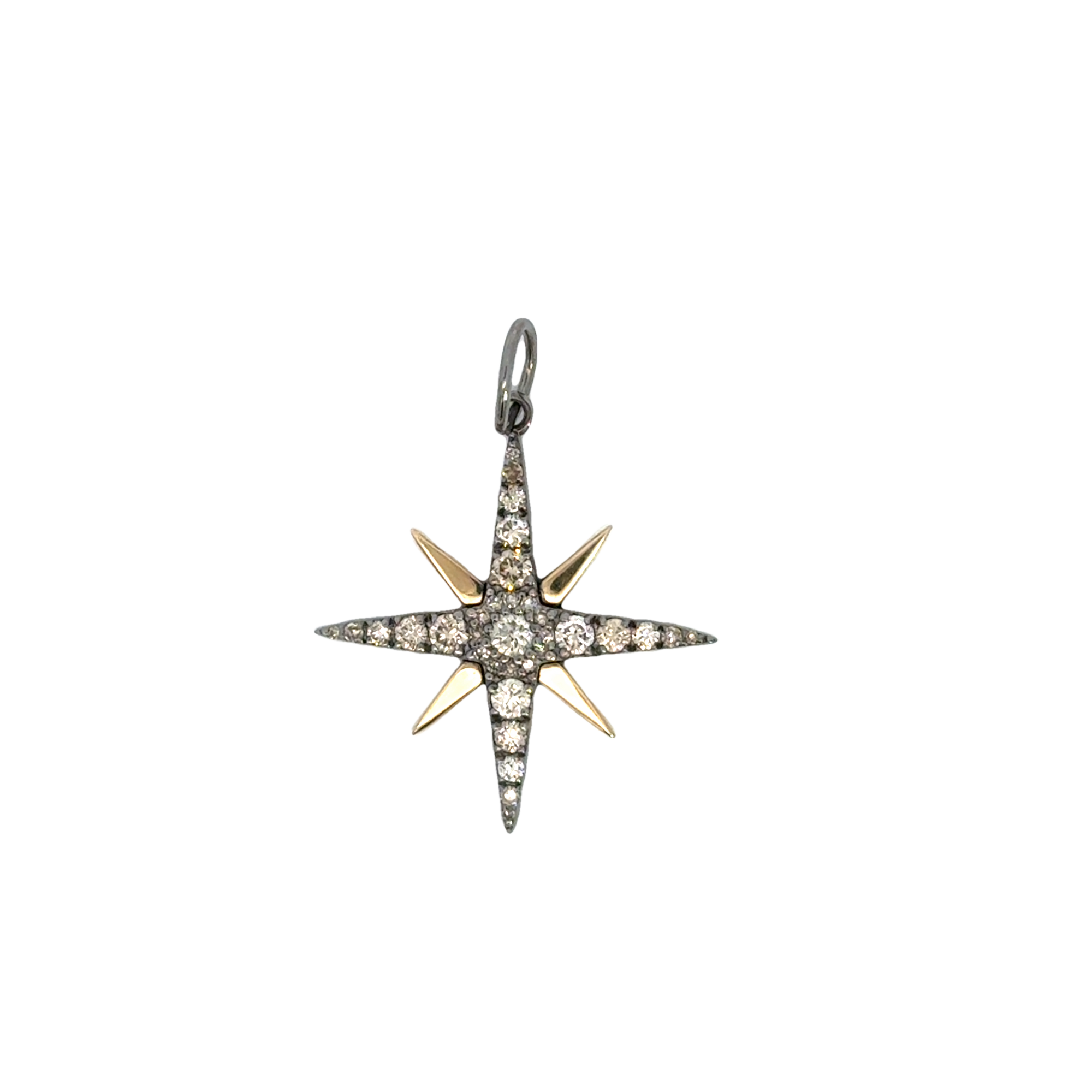 Oxidized Silver and Gold Starburst With Diamonds Pendant