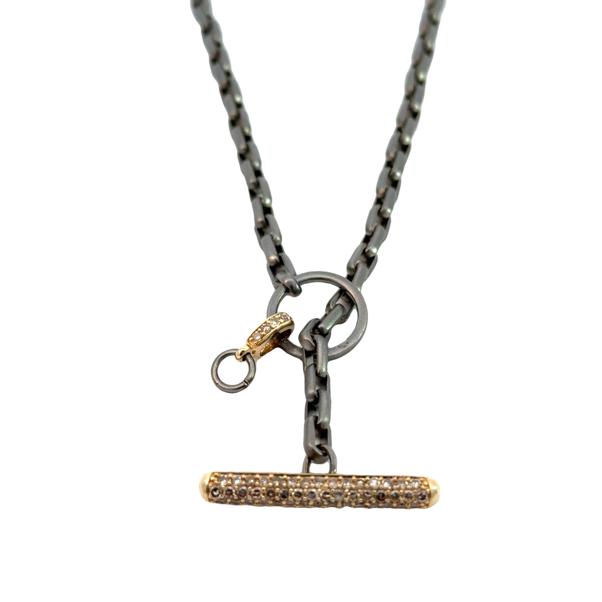 Oxidized Sterling Silver and 14k Yellow Gold Toggle Necklace