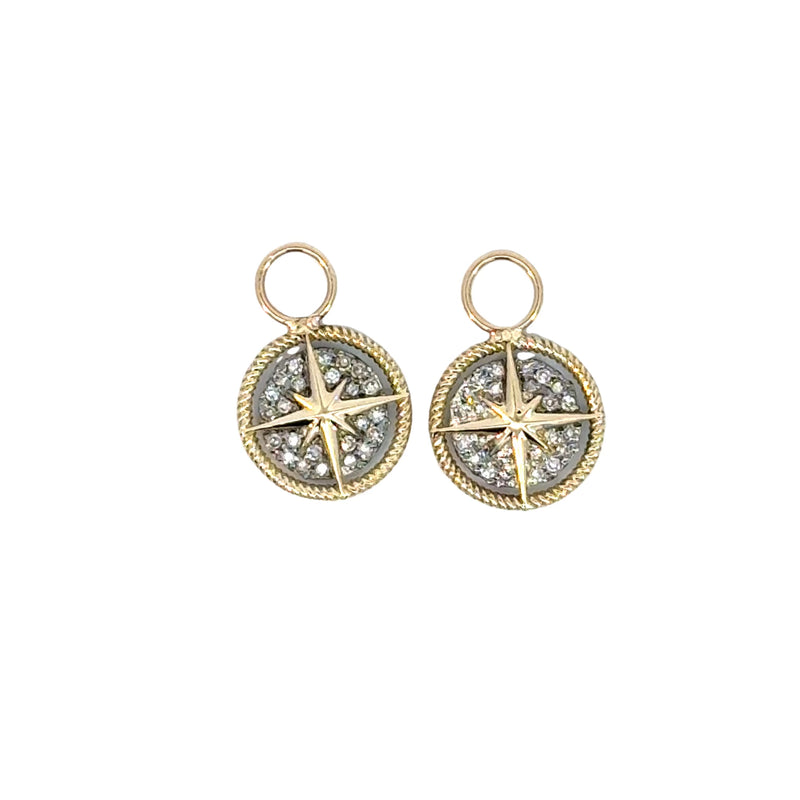 Oxidized Silver, Gold and Diamond North Star Charms