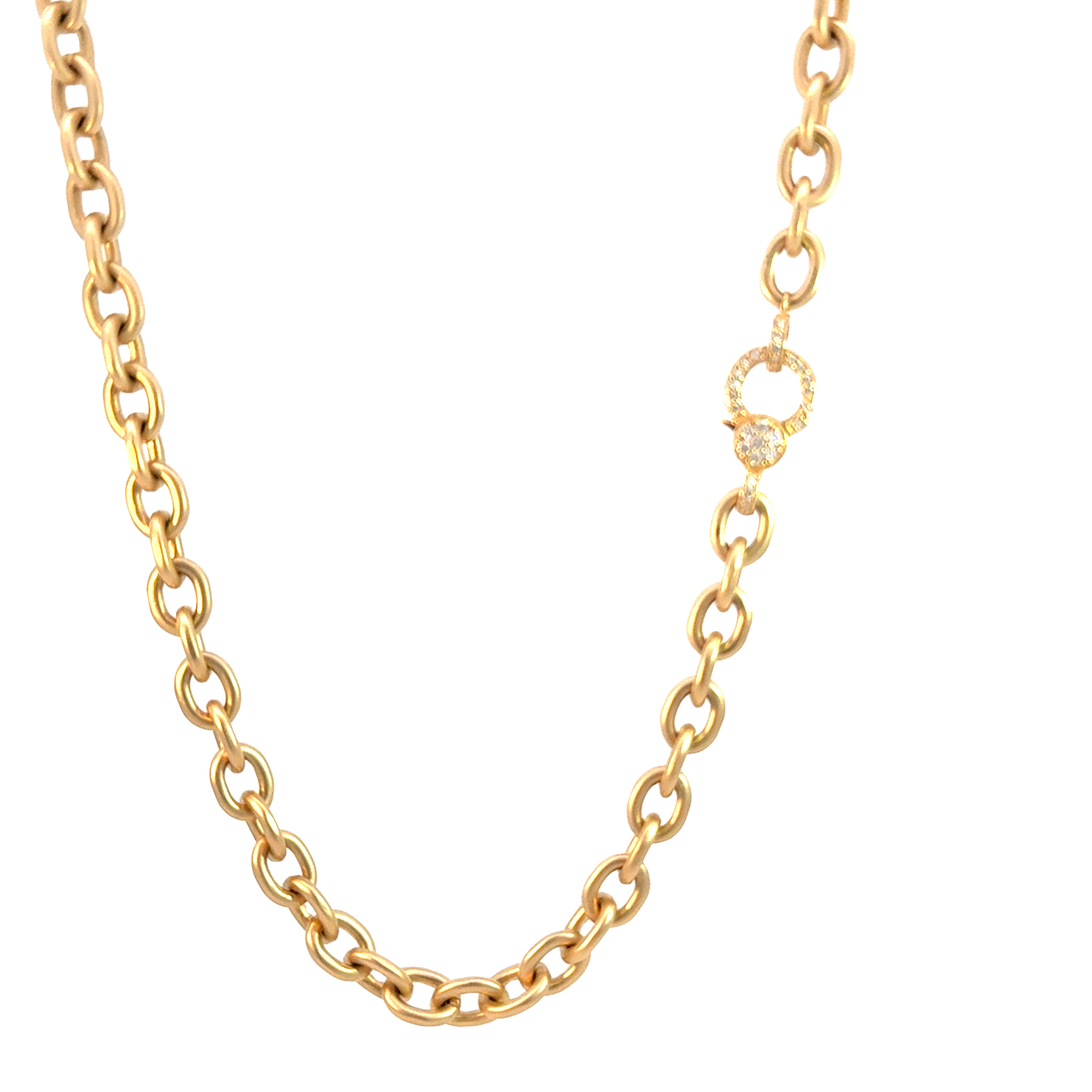 Satin Finish Gold and Diamond Link Clasp Necklace