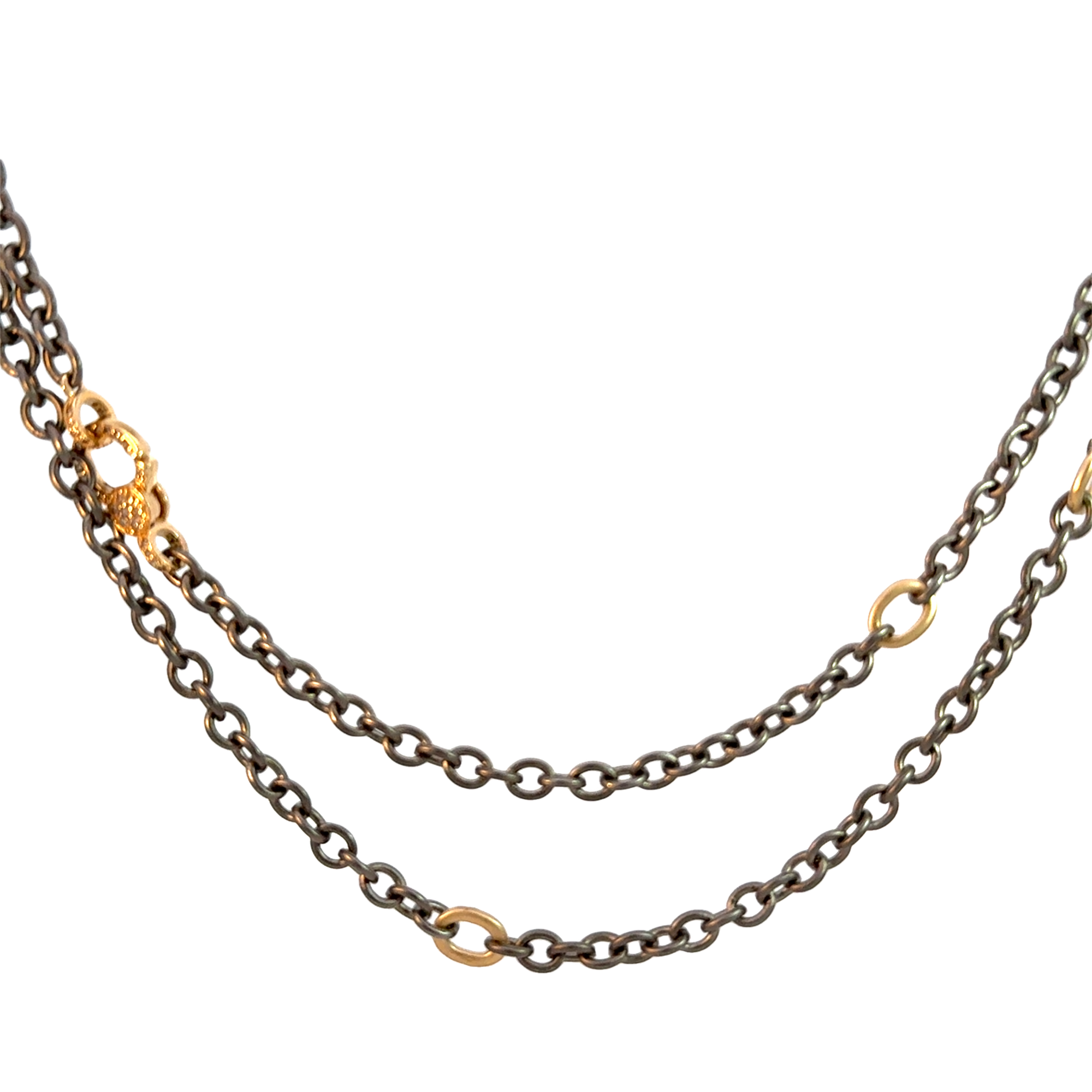 Long Oxidized Silver and Gold Connector necklace