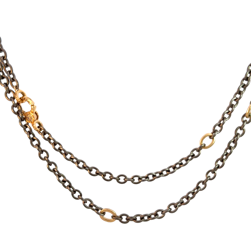 Long Oxidized Silver and Gold Connector necklace