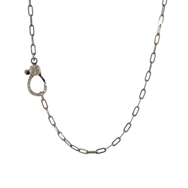 Oxidized Silver and Diamond Lobster Clasp Necklace