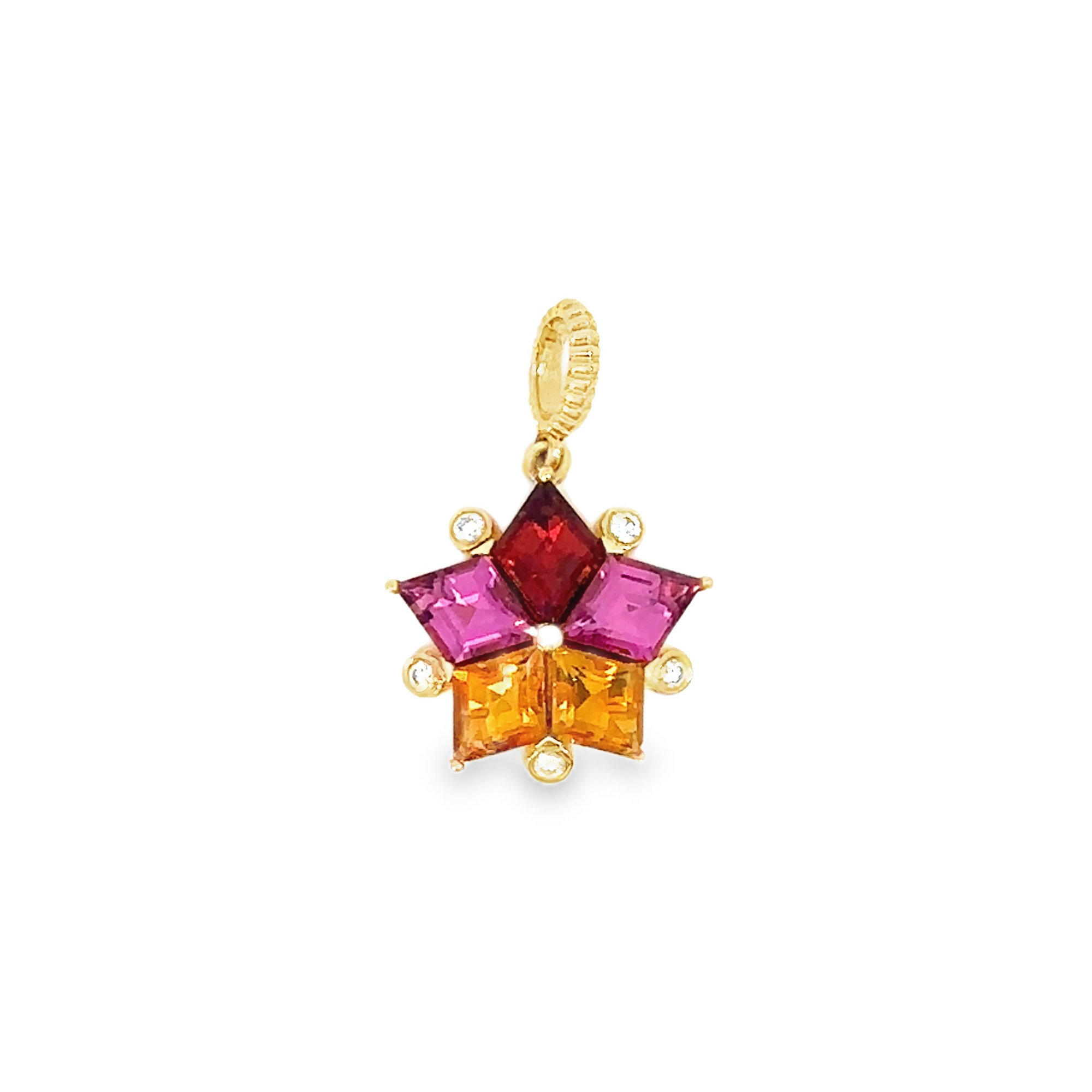 Rhodalite Garnet and Citrine Star Pendant with Diamonds