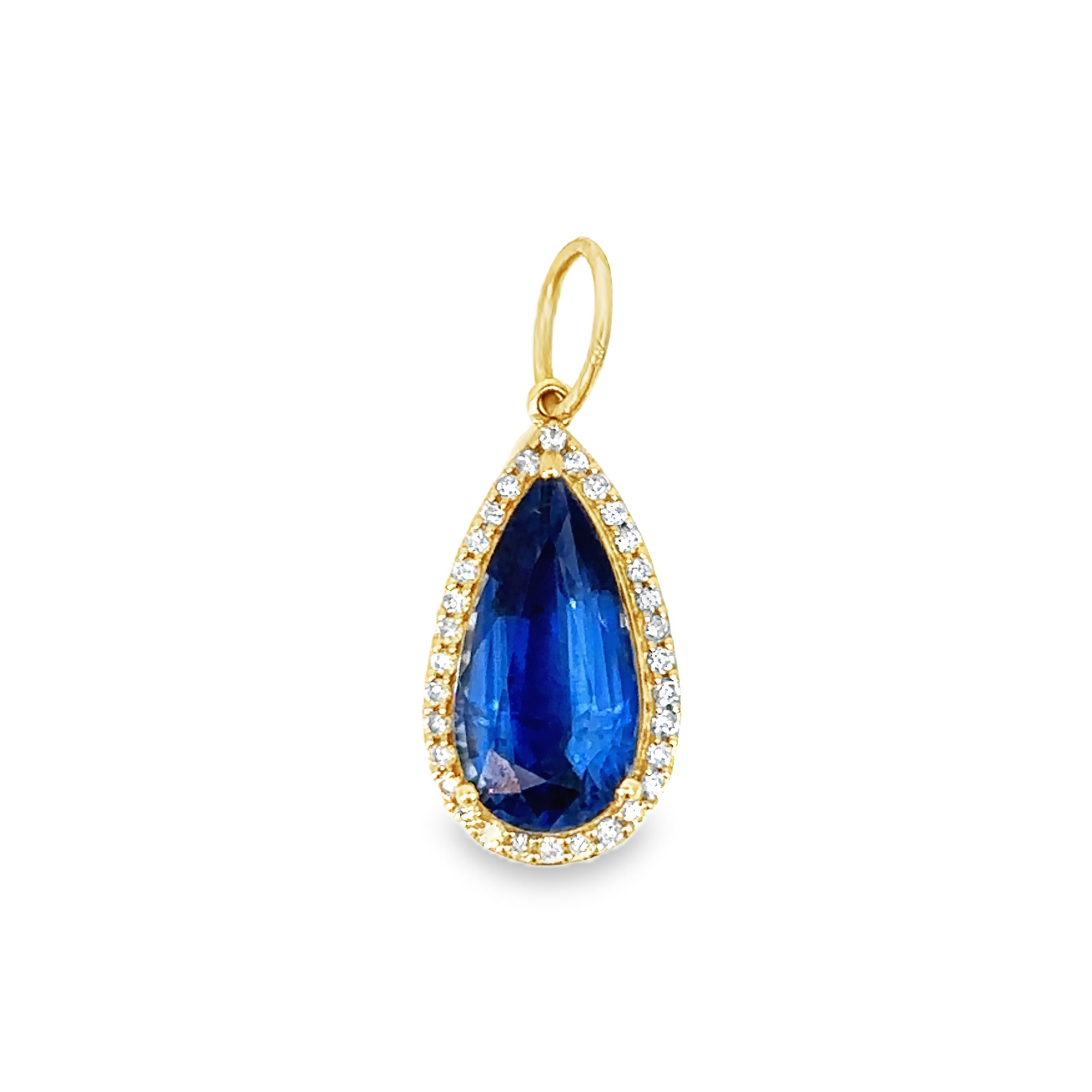 Sapphire Drop Pendant with Diamond Halo