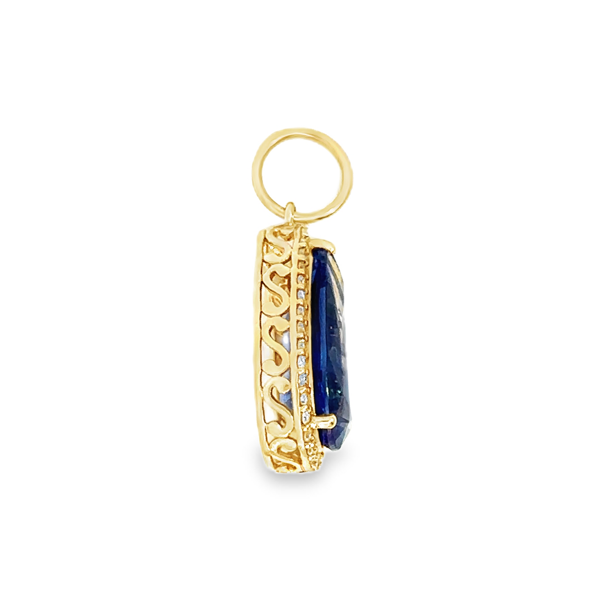 Sapphire Drop Pendant with Diamond Halo