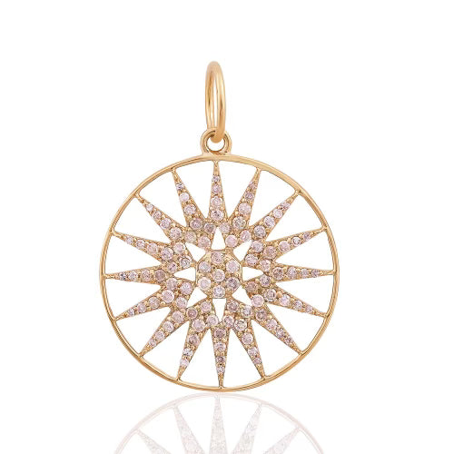 Diamond and 14k Yellow Gold Starburst Compass Pendant