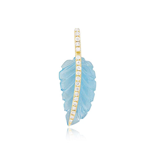 Carved Aquamarine Leaf Pendant with Diamond Vein Detail