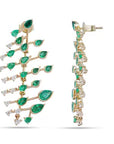 Sculptural Leaf Emerald and Diamond Earrings