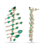 Sculptural Leaf Emerald and Diamond Earrings