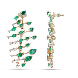 Sculptural Leaf Emerald and Diamond Earrings