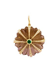 Carved Smoky Topaz Fleur Pendant with (Smoky Topaz, Emerald, Diamond, 14k Yellow Gold)