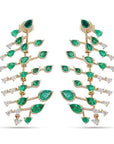 Sculptural Leaf Emerald and Diamond Earrings