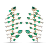 Sculptural Leaf Emerald and Diamond Earrings