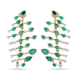 Sculptural Leaf Emerald and Diamond Earrings