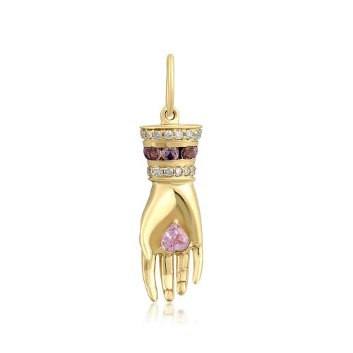 Open Hand Diamond and Pink Sapphire 14k Pendant