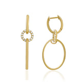 Oval Hoop And Pave Circle Drop Earrings