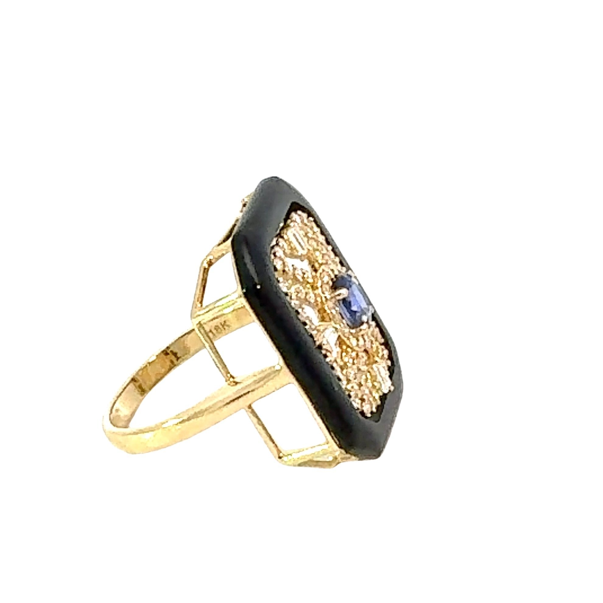 Diamond Tableau Ring with Blue Sapphire