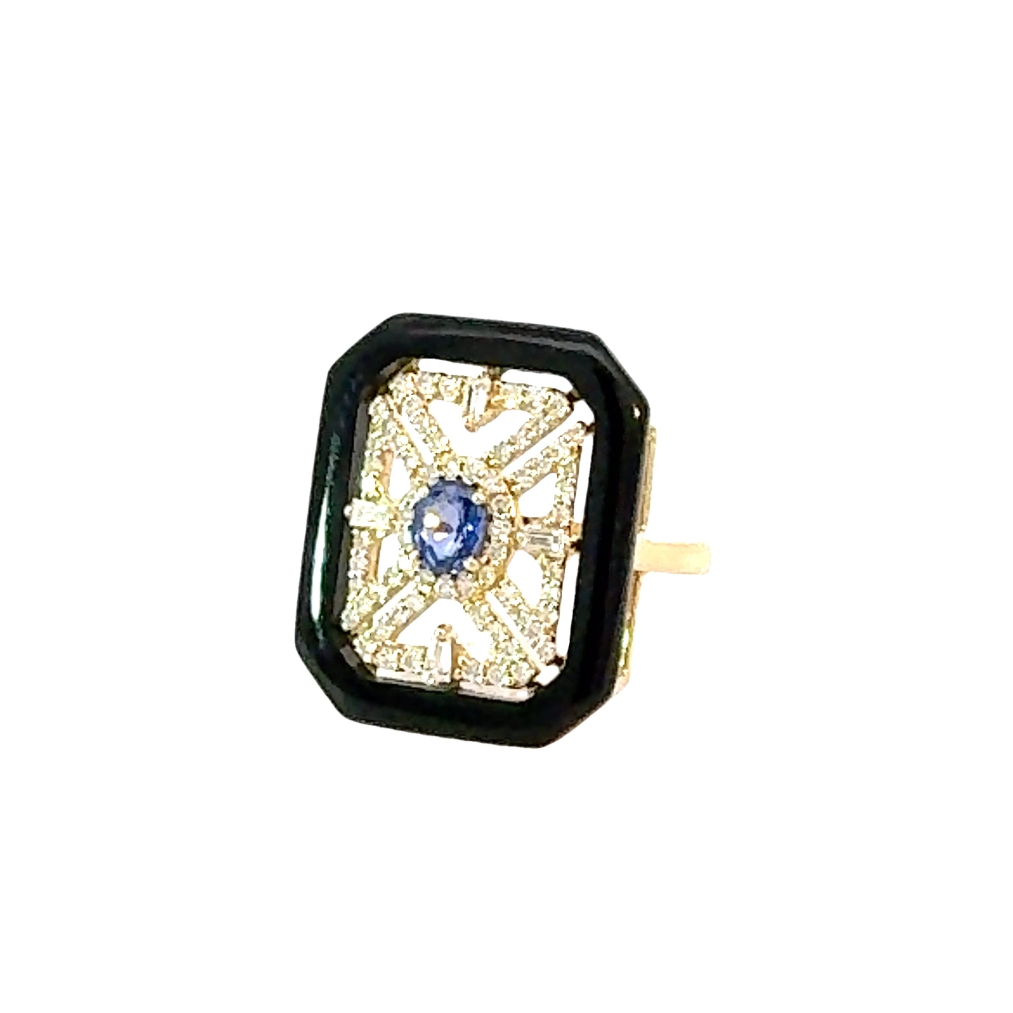 Diamond Tableau Ring with Blue Sapphire