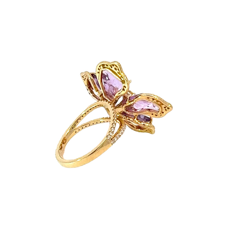 Blossom Motif Ring with Purple Sapphires