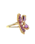 Blossom Motif Ring with Purple Sapphires