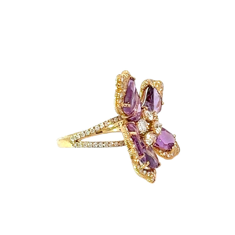 Blossom Motif Ring with Purple Sapphires