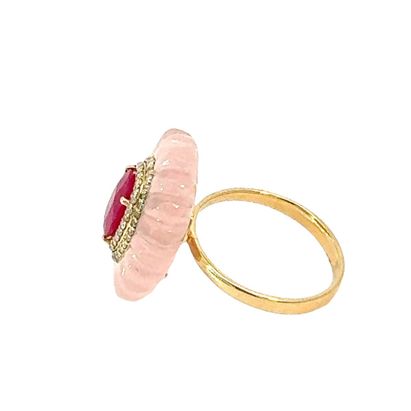 Carved Quartz and Ruby Ring