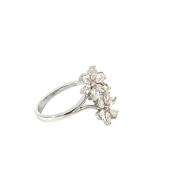 White Gold Flower Motif Ring with Diamonds