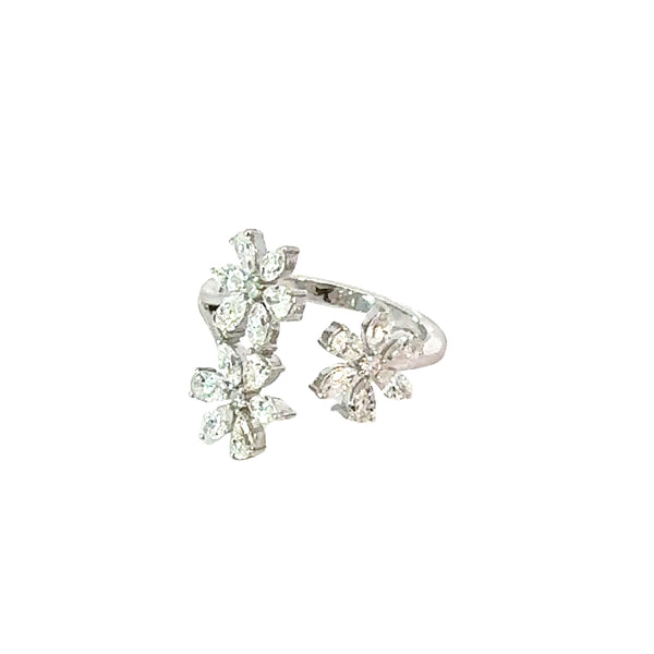 White Gold Flower Motif Ring with Diamonds