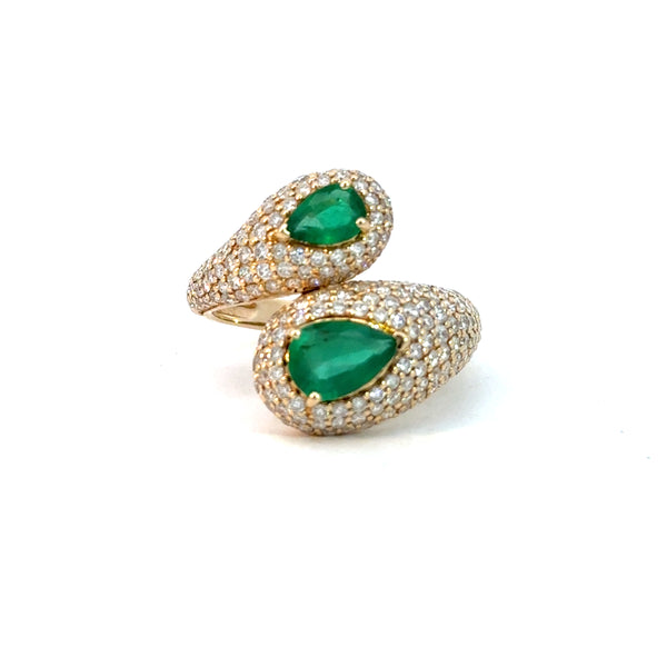 Emerald and Pave Diamond Bypass Ring