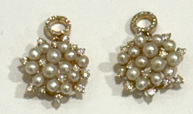 14k Yellow Gold Pearl and Diamond Cluster Earring Charms