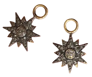 Two Tone Starburst Earring Charms (14k Yellow Gold, Sterling Silver, Diamonds)