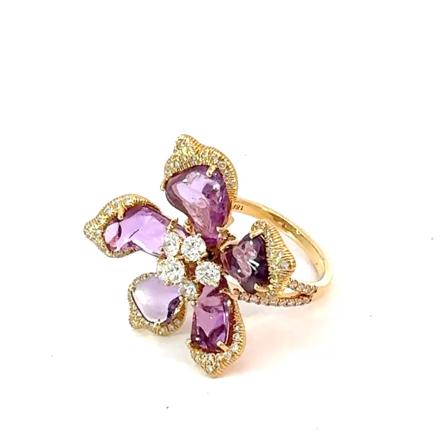 Blossom Motif Ring with Purple Sapphires