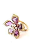 Blossom Motif Ring with Purple Sapphires