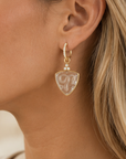 Snake Triangle Carved Quartz and Diamond Earring Charms (14k White Gold, Carved Quartz, and Diamonds)