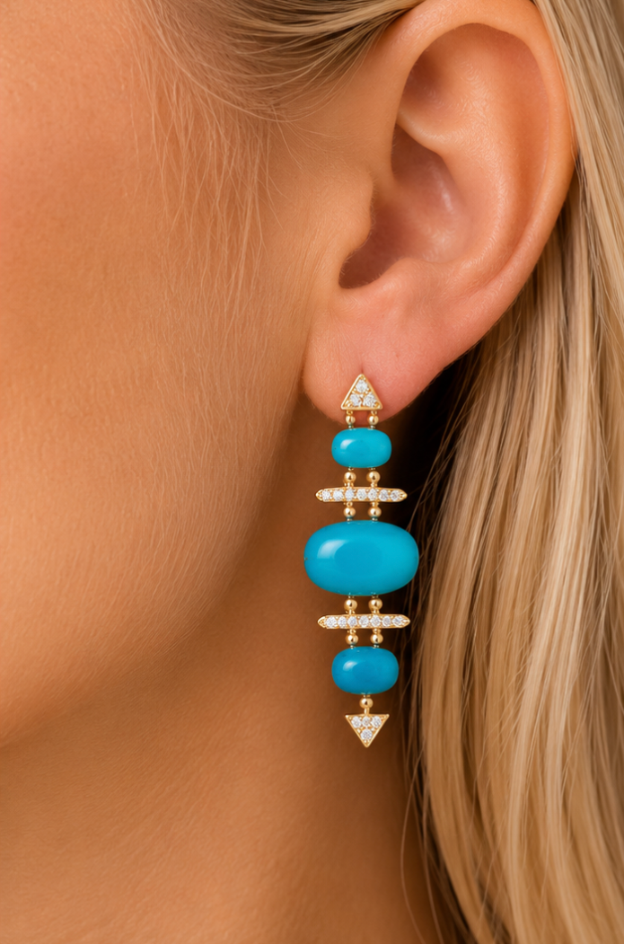 Turquoise and Diamond Earrings (14k Yellow Gold, Turquoise and Diamonds)